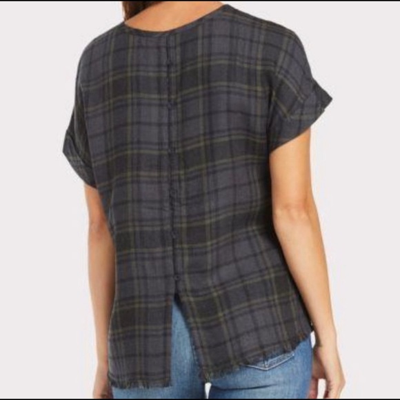 Anthropologie Cloth & Stone Plaid Button Back Top - Picture 2 of 6